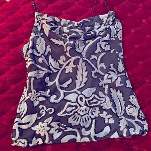Cache Soft Blue silver velvet on Blue floral camisole tank